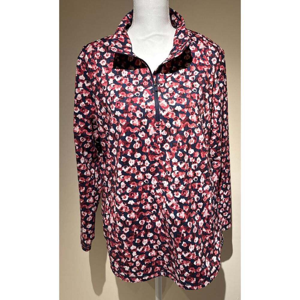 T by Talbots Navy and Pink Floral 1/4 Zip Size 2XP